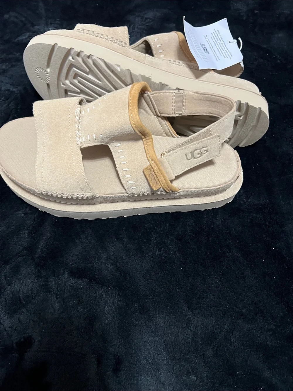 Women Size 9.5 UGG Sandals in Beige Suede - Soft Neutral Straps